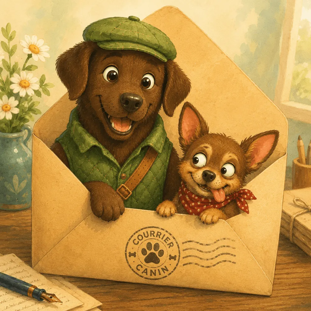 Joe et Auguste sortent de leur enveloppe en papier kraft avec un grand sourire